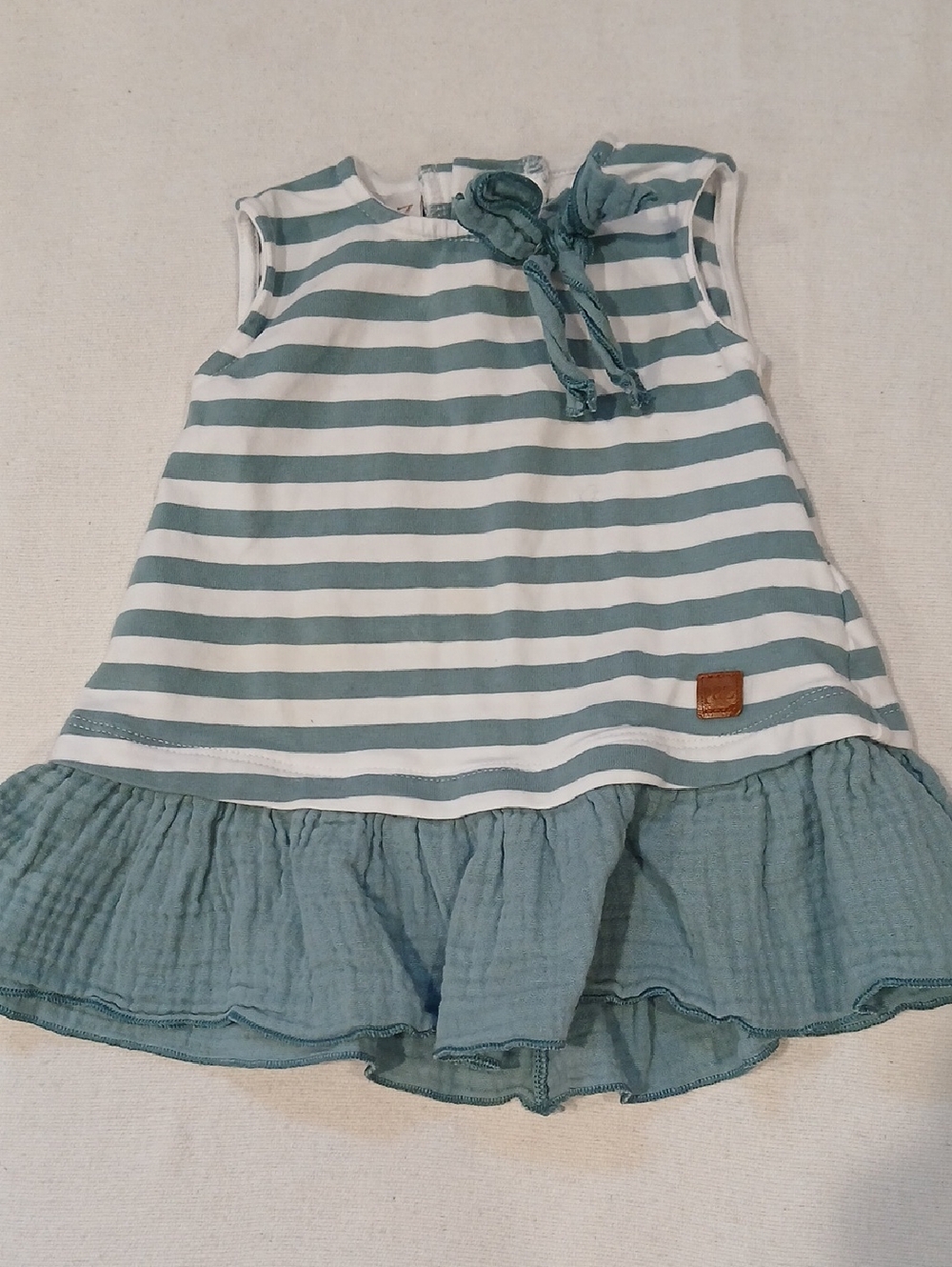 Paz Teal and White Striped Sleeveless Dress with Bow
